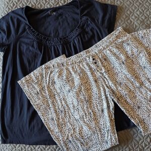 Baby Be Mine White And Navy Patterned Pajama Set - Maternity / Nursing, XL